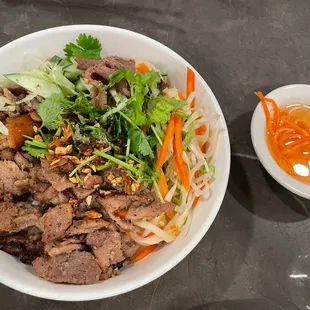 Pork and spring roll vermicelli bowl