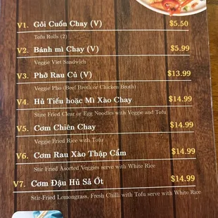 Huong Viet&apos;s newest menu as of Oct 2023