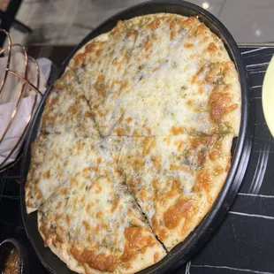 a pizza on a pan