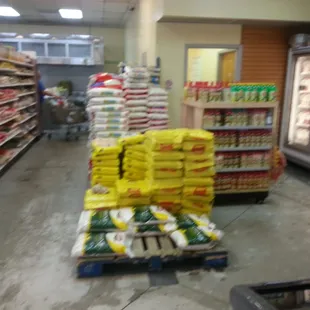 Pallets of dry goods.