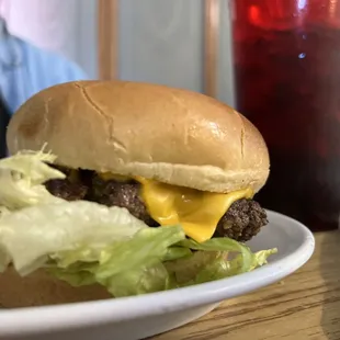 a cheeseburger and fries