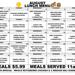 the menu for lunch menu