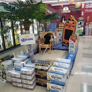 a large display of corona beer