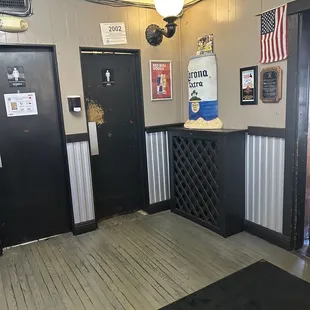 Restrooms right by the side main door