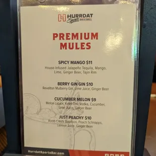 Bar Menu (as of early 2024)