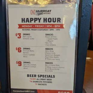 Bar Menu (as of early 2024)