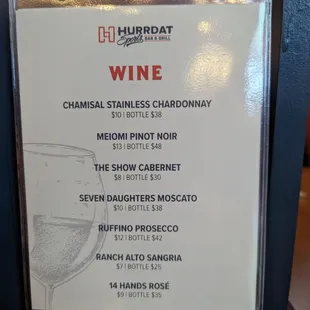 Bar Menu (as of early 2024)