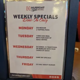 Bar Menu (as of early 2024)