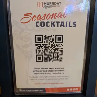 Bar Menu (as of early 2024)