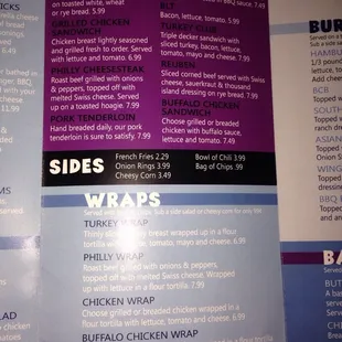 the menu for the restaurant