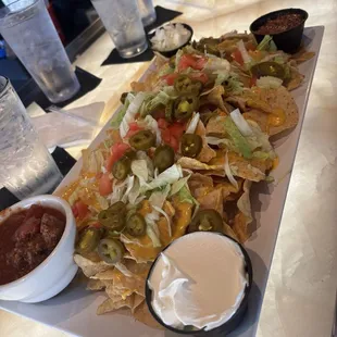 Nachos!! HUGE tray (note the chili on the side is normally on top..we had a vegetarian with us)