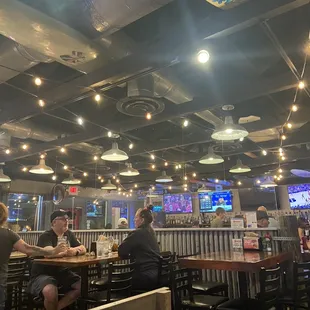 people sitting at tables in a restaurant