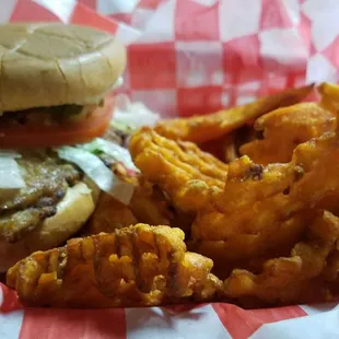 Chicken breast sandwich special with sweet potato fries.