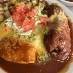 Combo plate, enchiladas and a chile relleno