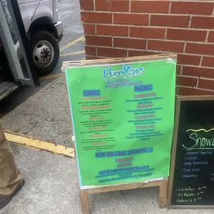 a menu and a sign