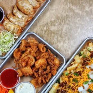 gyoza, house prep calamari, Tokyo curry fries