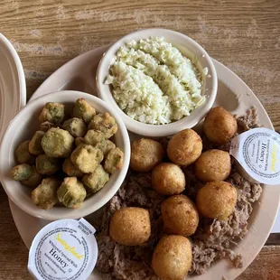 Large chopped BBQ plate with Fried Okra