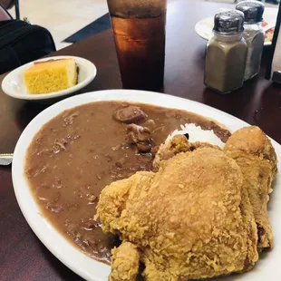 Red beans &amp; Rice with Dark Meat, salad, cornbread &amp; the House Tea for only $10!