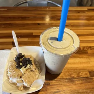 a cup of coffee and a dessert