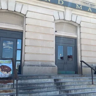 the entrance to a building