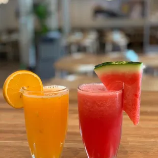 Fresh squeezed orange and watermelon juices served here!