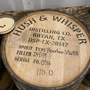 A barrel of Hush &amp; Whisper&apos;s upcoming bourbon