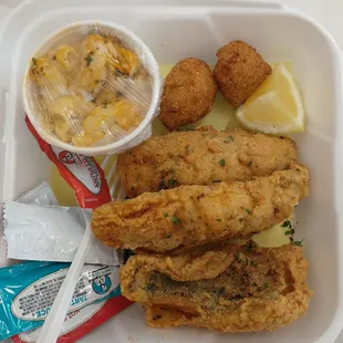 Whiting basket with mac &amp; cheese