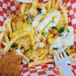 This is their seafood fries. Looks nothing like the poster. Nasty and definitely not worth the price.