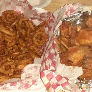 Wings and curly fries