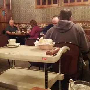 They bring your food out on a busser cart...