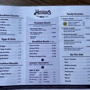 Breakfast menu