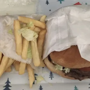 French fries and a double cheeseburger - $12.48 total