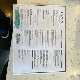 Breakfast menu