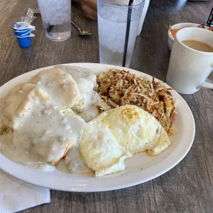 Biscuits and Gravy comes with 2 eggs &amp; hashbrowns.