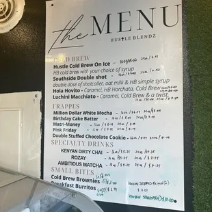 Menu as of July 2023