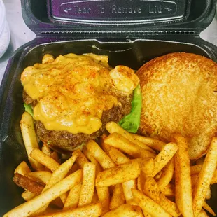 a cheeseburger and french fries