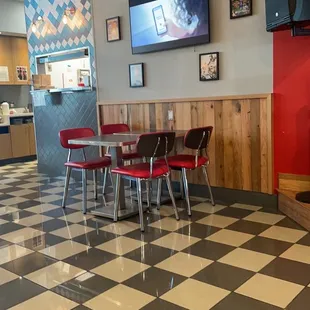 a checkered floor in a restaurant