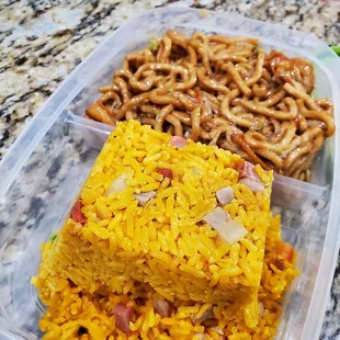 a meal of rice and pretzels