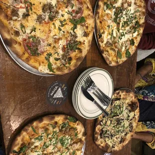 Spicy Vodka pizza, fried chicken pizza, and mushroom pizza