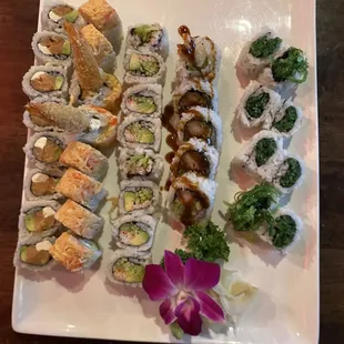 Philly Roll, California Roll, Seaweed Salad Roll, 8 Pieces Hutoang Roll, Shrimp Tempura Roll