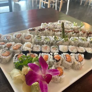 a platter of sushi