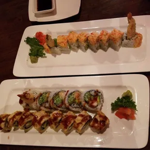 Hunting roll on top, bottom 2 from lunch special $10 shrimp tempura and fried roll
