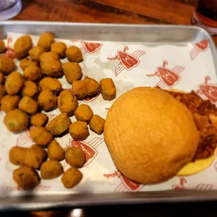 Pulled pork and fried okra