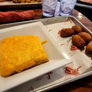 Kids corn dogs and upcharged onion pie
