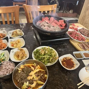 BBQ with homemade Banchan  Bibim naengmyeon