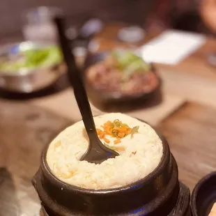 a pan of food on a table
