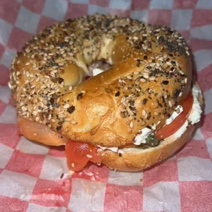 Smoked Salmon on everything bagel