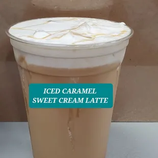 Iced caramel sweet cream latte