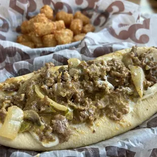 Cheesesteak w/ Tots $13.50