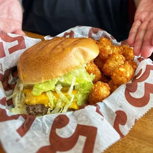 Americana Burger w Tots (Hand Model: Jay P)